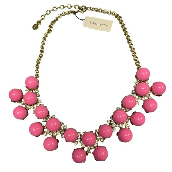 Talbots Chunky Pink Bubble Beaded Statement Necklace With Rhinestone Accents & A - Picture 1 of 6